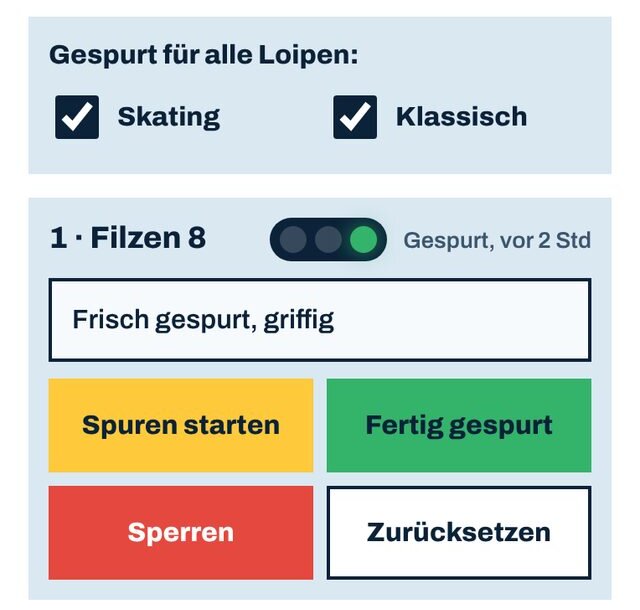 Eine Loipe im Fahrerpult mit Ampel, Notiz und vier großen Tasten